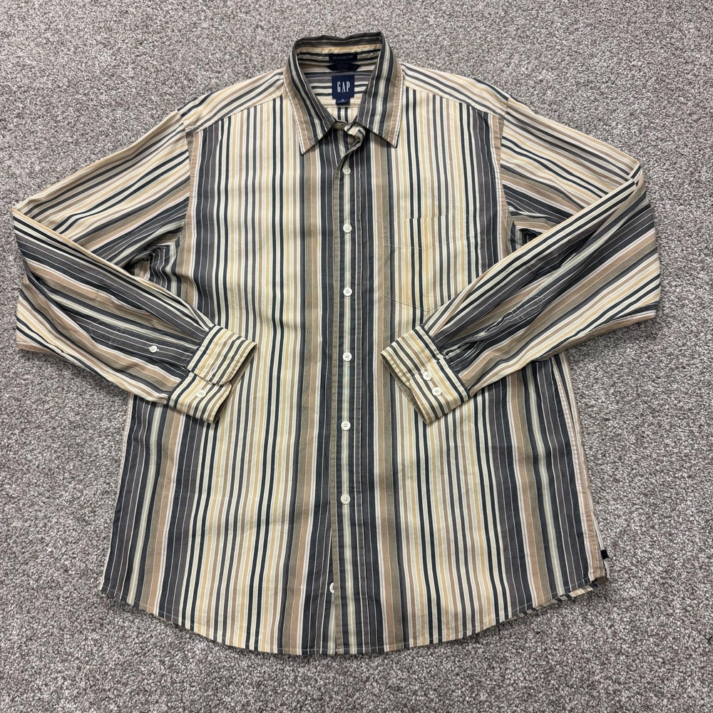 Y2K Gap Shirt Mens Medium Multicolor Stripe Long Sleeve Button Up Pocket Casual